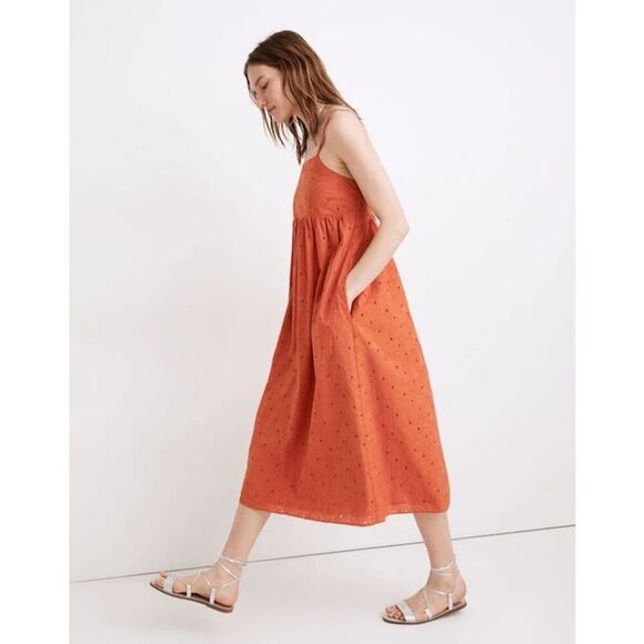 Madewell Eyelet Summertime Cami Midi Dress Orange Size M - Picture 2 of 8
